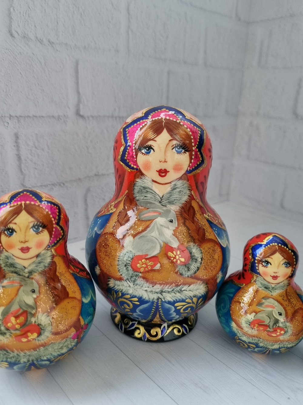 Матрешка с заинькой 15см 5мест пузатая