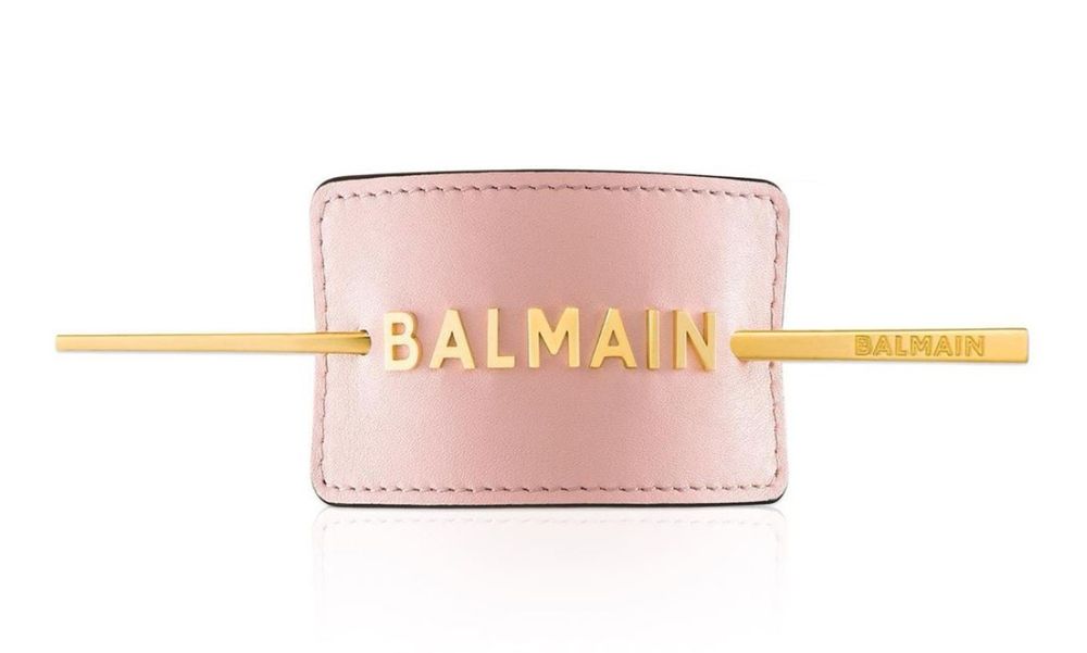 Balmain Hair Couture Заколка для волос кожаная розовая с золотым логотипом Genuine Pink Leather Hair Clip Golden logo Vintage