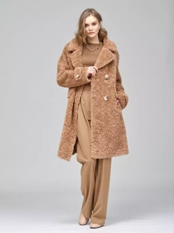 Шуба из шерсти мериноса чебурашка, песочная, SilverFox