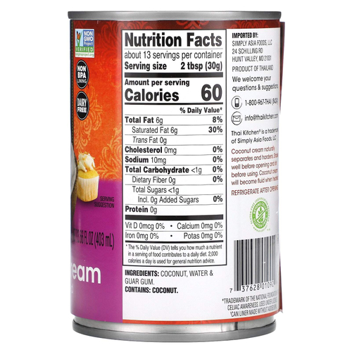 Thai Kitchen, кокосовый крем, без подсластителей, 403 мл (13,66 жидк. унции)