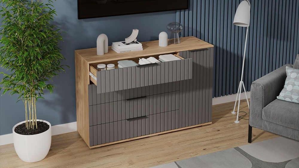 Комод для одежды с ящиками Дуб Крафт золотой/Графит матовый 4 ящика 92х41х84 см