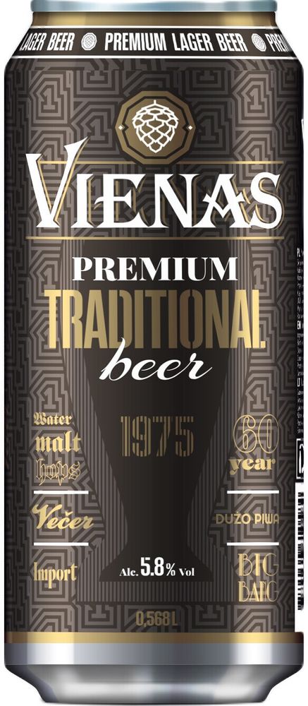 Пиво Виенас Премиум Традишнл / Vienas Premium Traditional 0.568л - 24шт