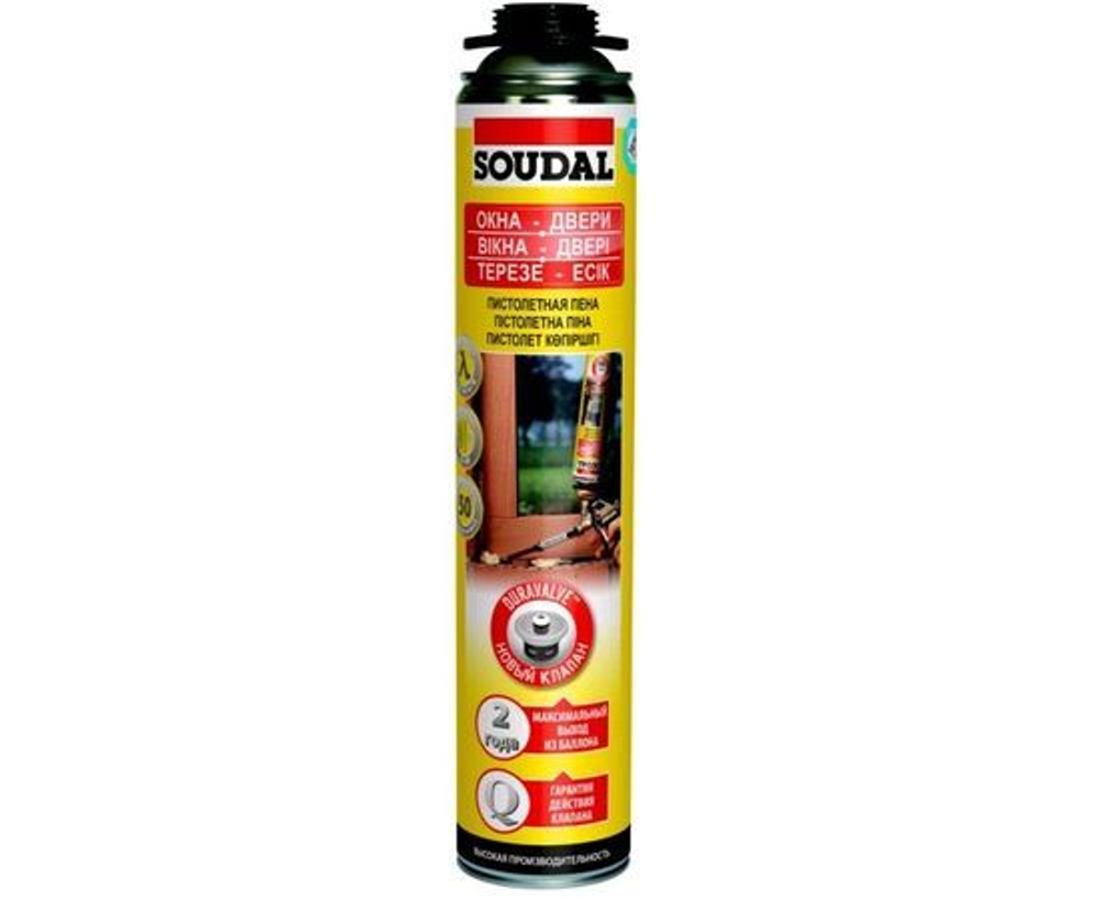 Пена монтажная для пистолета, желтая, летняя, 750мл, SOUDAL Yellow 50 113986