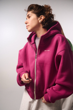 Худи на молнии укороченная с начесом, "Малина"