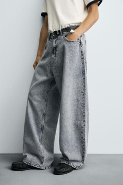 ZARA ШИРОКИЕ ДЖИНСЫ BAGGY FIT, СЕРЫЙ / СИНИЙ