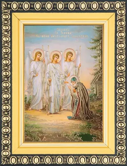 Икона "Явление Св.Троицы Александру Свирскому" 6х9 в раме 8х11