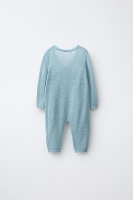 ZARA ДЛИННЫЙ КОМБИНЕЗОН С АЖУРНЫМИ ВСТАВКАМИ, ПАСТЕЛЬНО-СИНИЙ