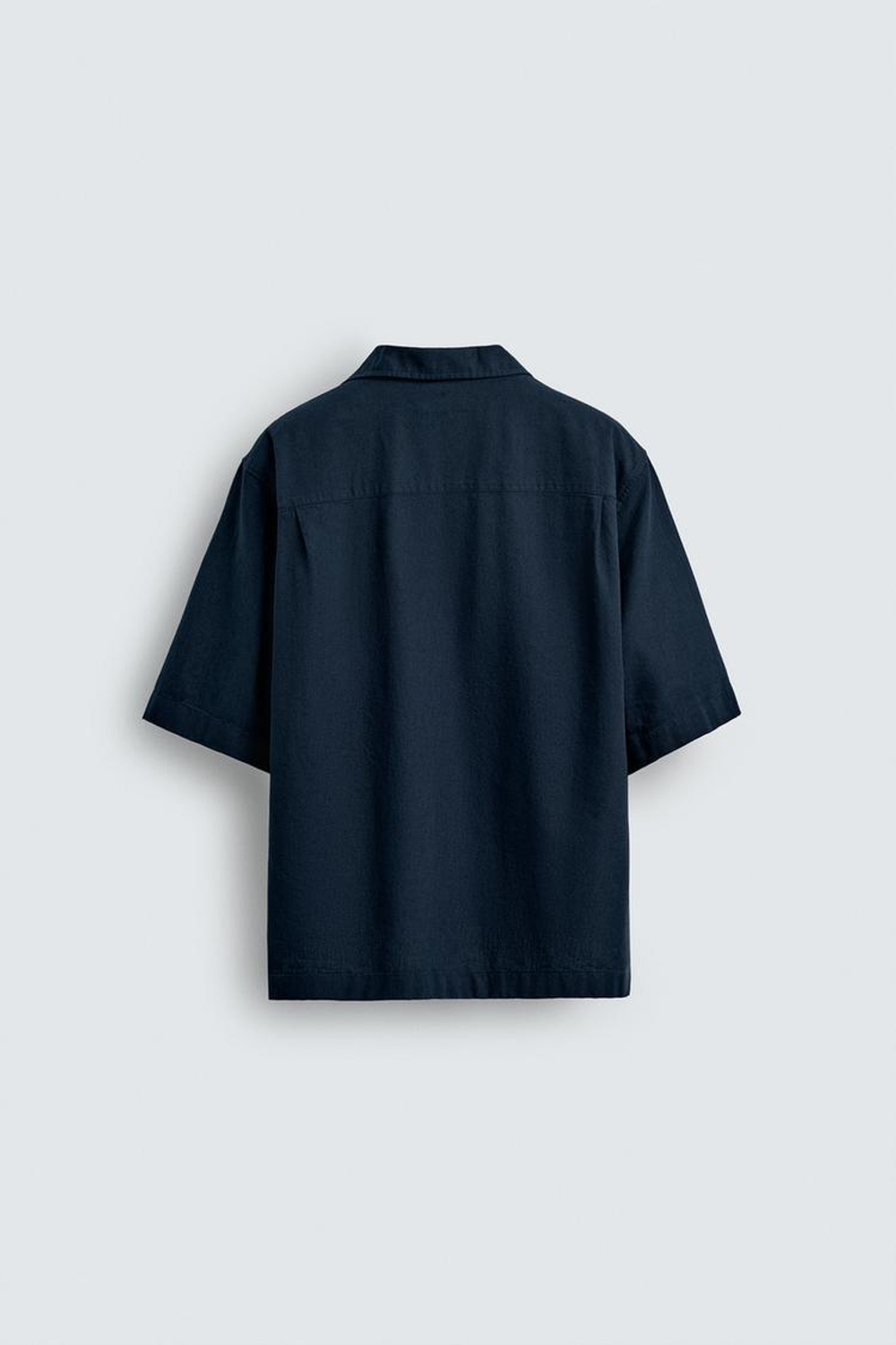 ZARA РУБАШКА-ПОЛО ИЗ ХЛОПКА И ЛЬНА, МОРСКОЙ СИНИЙ