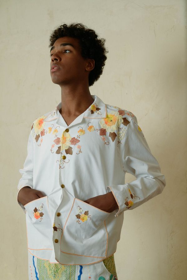 Рубашка с Хлопковой Аппликацией / Orange Applique Long Sleeve белая - фото 1