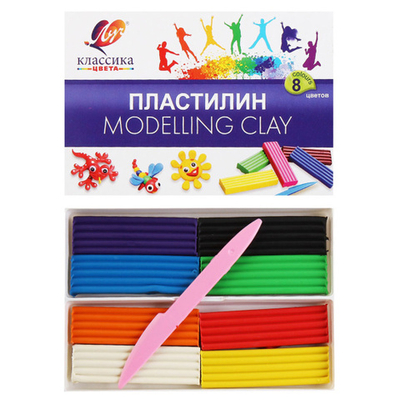 Пластилин, 8 цветов, 160 гр, стек, картонная коробка, Классика, Луч, 12С 867-08