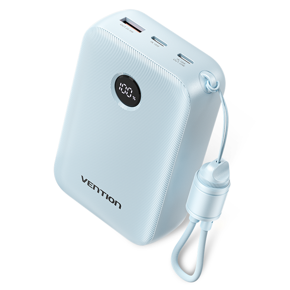 20000mAh Power Bank (USB-C + USB-C/USB-C/USB-A) with Built-in USB-C to USB-C Cable 22.5W Beige LED Display Type