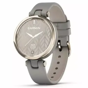 Умные часы Garmin Lily кремово-золотистый безель, серый корпус и кожаный ремешок