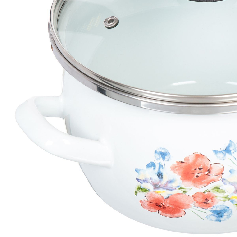 Кастрюля сталь, эмал, 3 л, с крыш, Сантэкс, Маки, 1-2430112, индукц