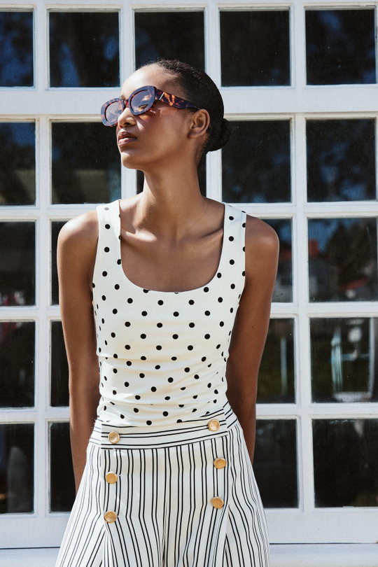 ZARA ТОП ИЗ ПОЛИАМИДА С ШИРОКИМИ БРЕТЕЛЯМИ, ЭКРЮ/ЧЕРНЫЙ