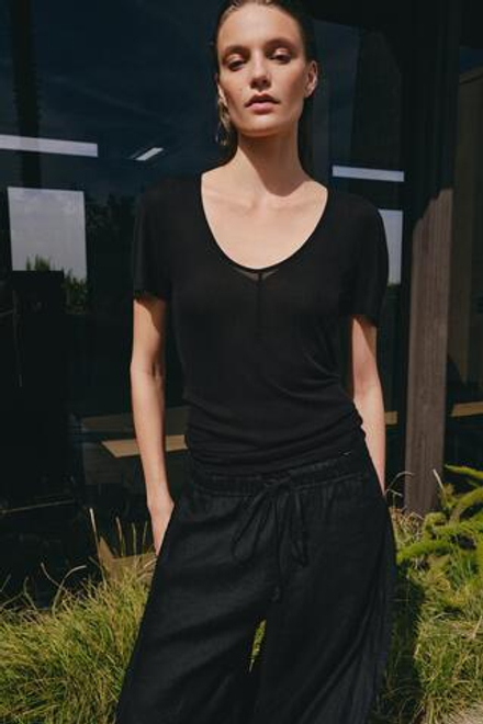 ZARA СВОБОДНАЯ ФУТБОЛКА С КОРОТКИМИ РУКАВАМИ, ЧЕРНЫЙ