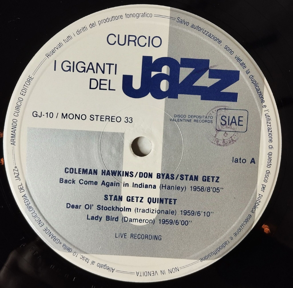 Винтажная виниловая пластинка LP Coleman Hawkins, Stan Getz, Don Byas Jazz Spectrum (Italy 1978)