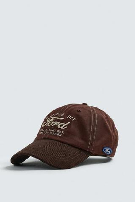 ZARA Х FORD КЕПКА С ВЫШИТЫМ ТЕКСТОМ, КОРИЧНЕВЫЙ