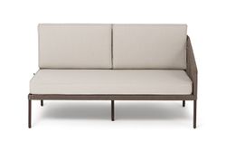 "Канны" левый модуль плетеный из роупа, каркас алюминий коричневый (RAL8016) муар, роуп коричневый круглый, ткань бежевая 035