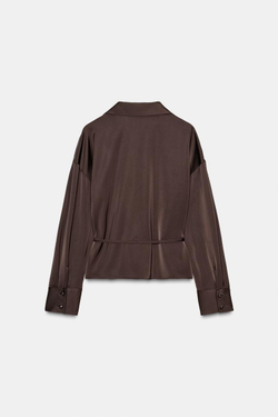 ZARA АТЛАСНАЯ БЛУЗКА С ПОЯСОМ, КОРИЧНЕВЫЙ