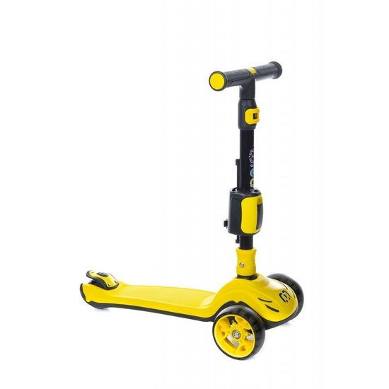 Самокат-беговел 3 в 1 Scooter Micar Transformer складной со светящимися колесами, сиденьем и родительской ручкой желтый