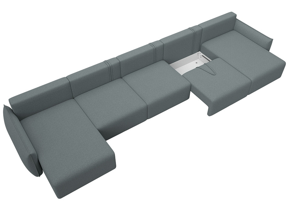 Диван П-образный Лига-051 НПБ МегаЛонг РОГОЖКА Амур 07 серый