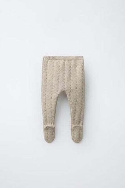 ZARA ТРИКОТАЖНЫЕ ЛЕГИНСЫ, СВЕТЛО-БЕЖЕВЫЙ