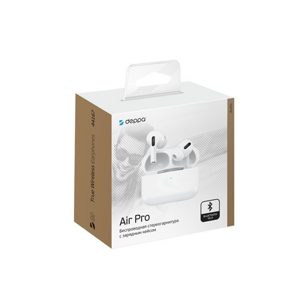 Bluetooth-гарнитура Deppa Air Pro TWS BT 5.0 (D-44167) 1:1 с зарядным устройством и чехлом Белый