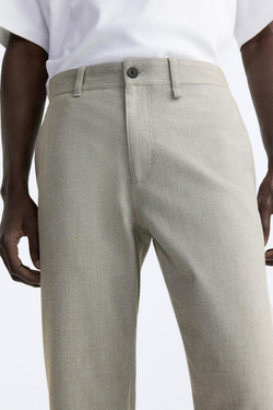 ZARA БРЮКИ КОМФОРТНОЙ ПОСАДКИ ИЗ РЕЛЬЕФНОЙ ТКАНИ, СЕРО-КОРИЧНЕВЫЙ