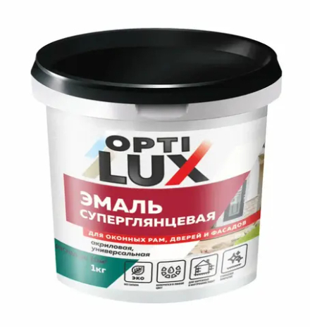 OPTILUX  Эмаль акриловая универсальная  Белая СУПЕРГЛЯНЦЕВАЯ 1кг (ИжСинтез)