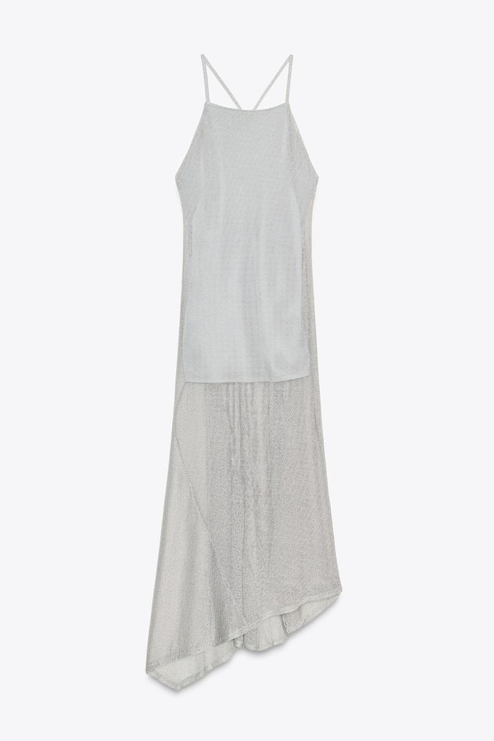 ZARA ПЛАТЬЕ МИДИ ИЗ ТКАНИ С МЕТАЛЛИЗИРОВАННОЙ НИТЬЮ, СЕРЕБРИСТЫЙ