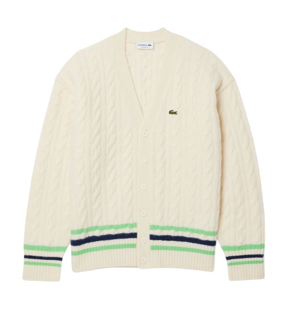 Джемпер теннисный Lacoste Cable Knit Wool - white/green/navy blue