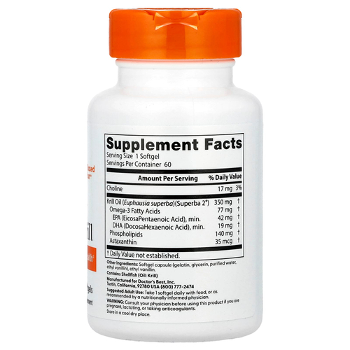 Doctor's Best, Настоящий криль, 60 мягких таблеток