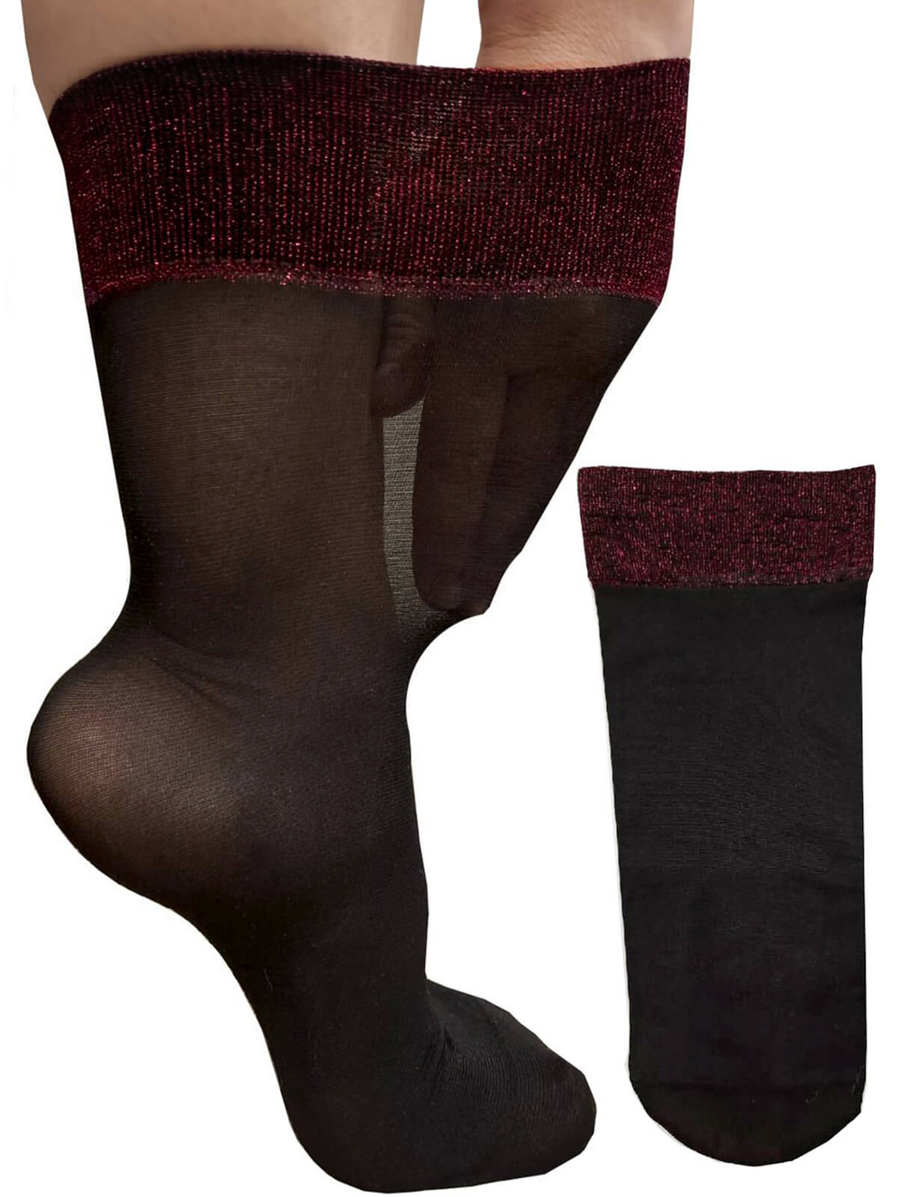 Носки 60 DEN с люрексом чёрный/бордо