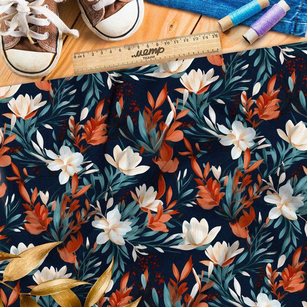 Ткань премиум сатин ночной цветник