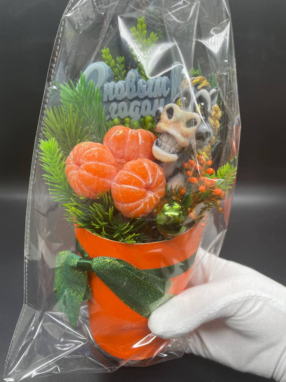 Ароматическое мыло ручной работы Конь и очищенные мандарины "С Новым Годом"