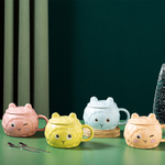 Керамическая кружка с крышкой и ложкой, розовый/голубой/желтый/персиковый, 370 мл