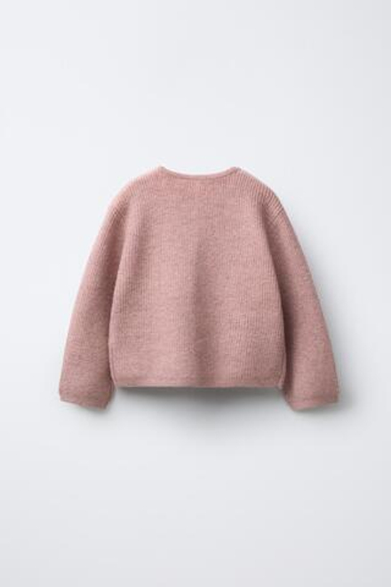 ZARA БАЗОВЫЙ ВЯЗАНЫЙ КАРДИГАН, РОЗОВЫЙ МЕЛАНЖ
