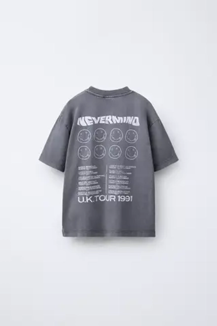 ZARA ФУТБОЛКА С ПРИНТОМ NIRVANA ®, СЕРЫЙ