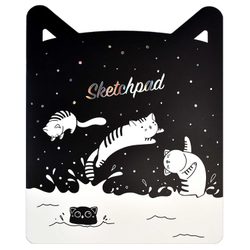 Скетчпад (альбом для эскизов)  арт. 61688 МОРСКИЕ КОТИКИ /210х260 мм,24л., мягкий переплёт (2 скобы) фигурная вырубка. Обложка - мелованный картон 190 г/м², тиснение цветной фольгой, вн.блок - белый офсет 100 г/м²,