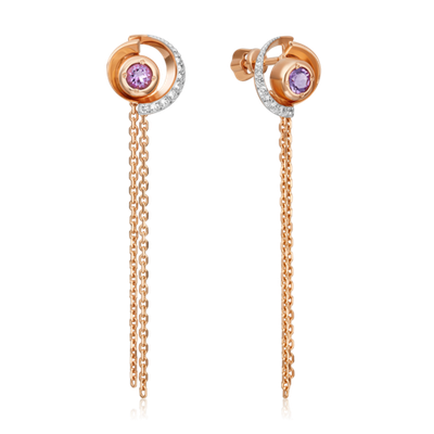 Серьги-пусеты «Парад планет» из красного золота с аметистом и натуральными топазами white