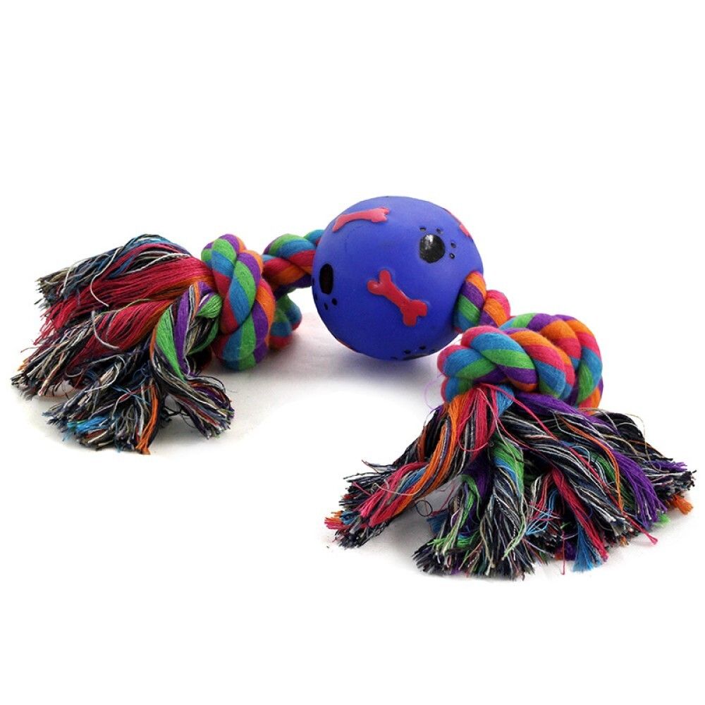 Игрушка &quot;Веревка, 2 узла и мяч с косточками&quot; 30х6,5х6,5 см (хлопок/винил) - для собак (Triol)