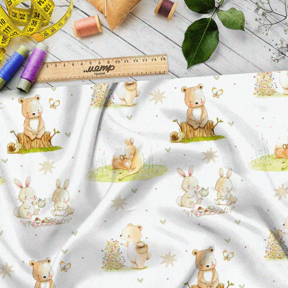 Ткань дюспо добрые животные в лесу со своей семьёй