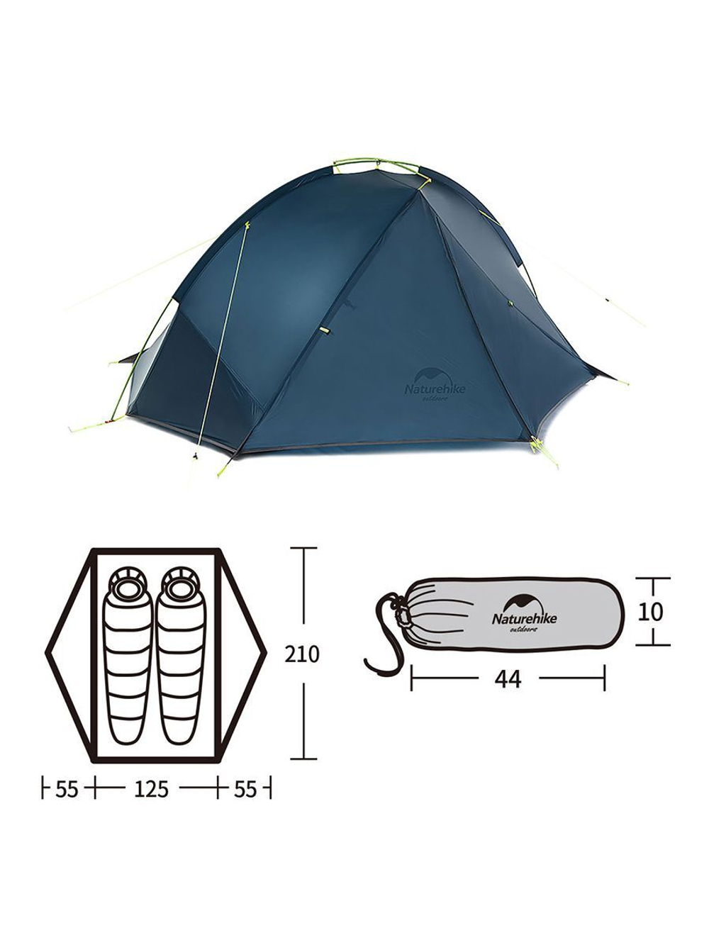 Палатка туристическая Naturehike Tagar NH17T180-J двухместная, синяя, 6927595716182