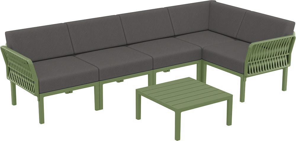 Комплект пластиковой мебели Siesta Contract Portofino Lounge Corner, оливковый, темно-серый