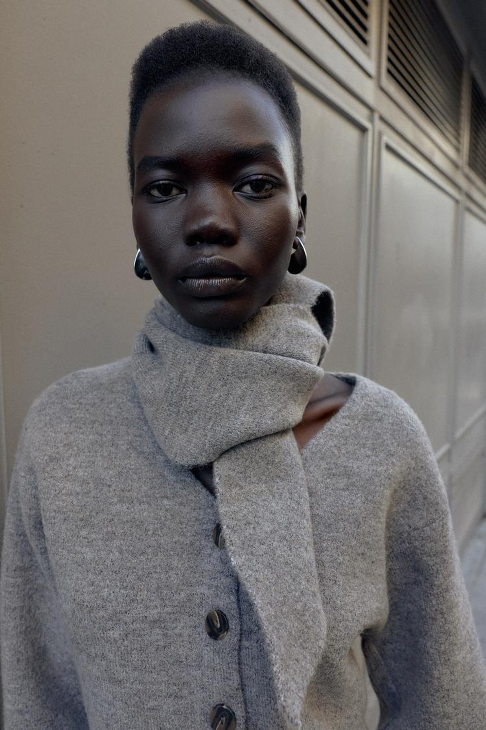 ZARА КАРДИГАН С ШАРФОМ, СЕРО-КОРИЧНЕВЫЙ