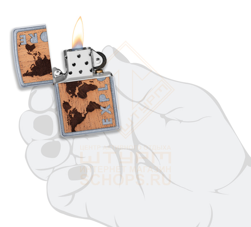Зажигалка Zippo 49171 Woodchuck Explore Design, Street Chrome