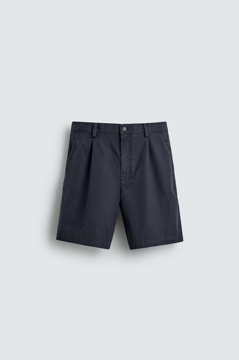 ZARA ШОРТЫ REGULAR FIT СО СКЛАДКАМИ, МОРСКОЙ СИНИЙ