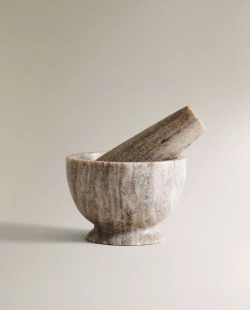 ZARA HOME КУХОННАЯ СТУПКА И ПЕСТИК ИЗ МРАМОРА, СЕРЫЙ