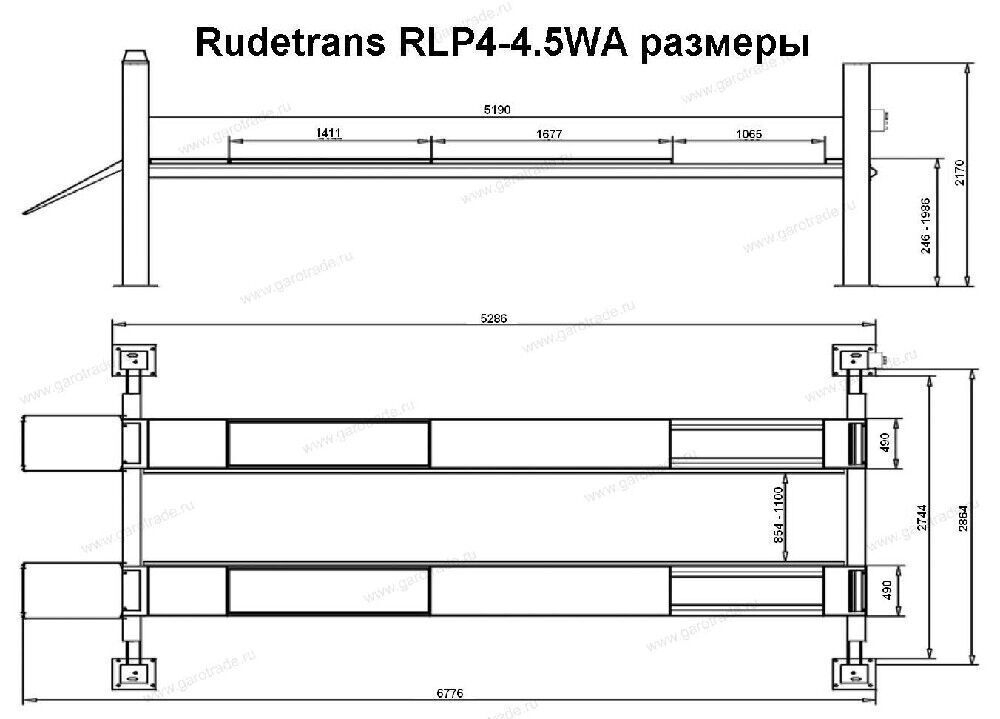 Электрогидравлический платформенный 4-х стоечный подъемник RLP4-4.5WA