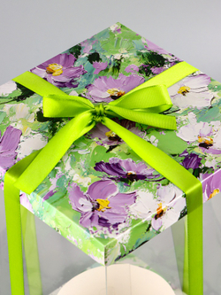 Коробка PVC, для цветов и букетов, с лентой, 28×18×18 см, зеленый